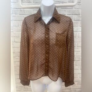 Love Culture Sheer Long Sleeve High Low Button Up Blouse Small